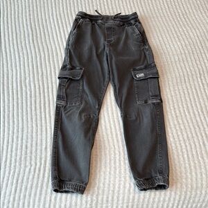 Charcoal Cargo Pants with Elastic Cuffs and Relaxed Fit